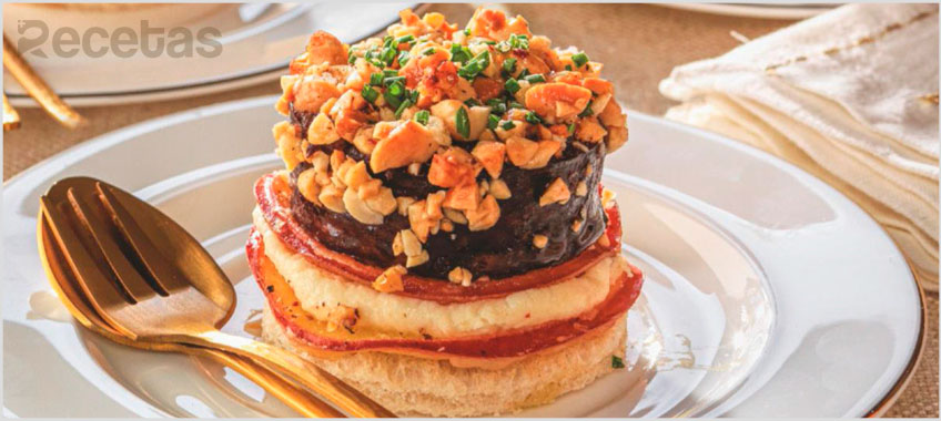 Milhojas de Manzana con Queso y Morcilla Crujiente